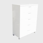 Elisha High Gloss 5 Drawer Tallboy Chest - White