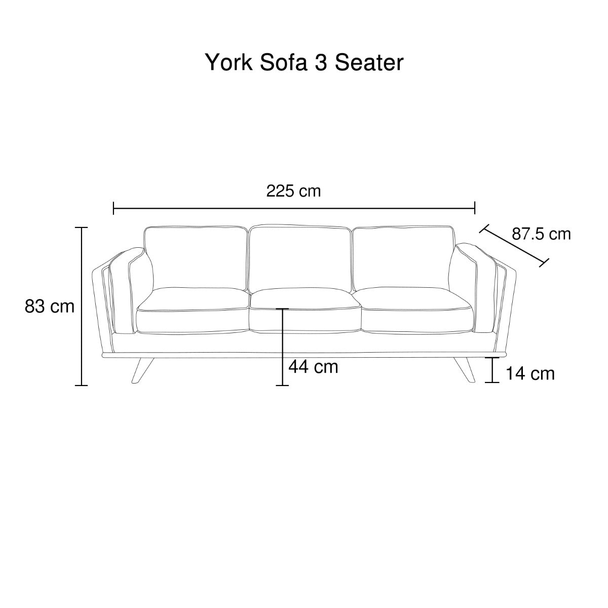 3 Seater Stylish Leatherette Brown York Sofa