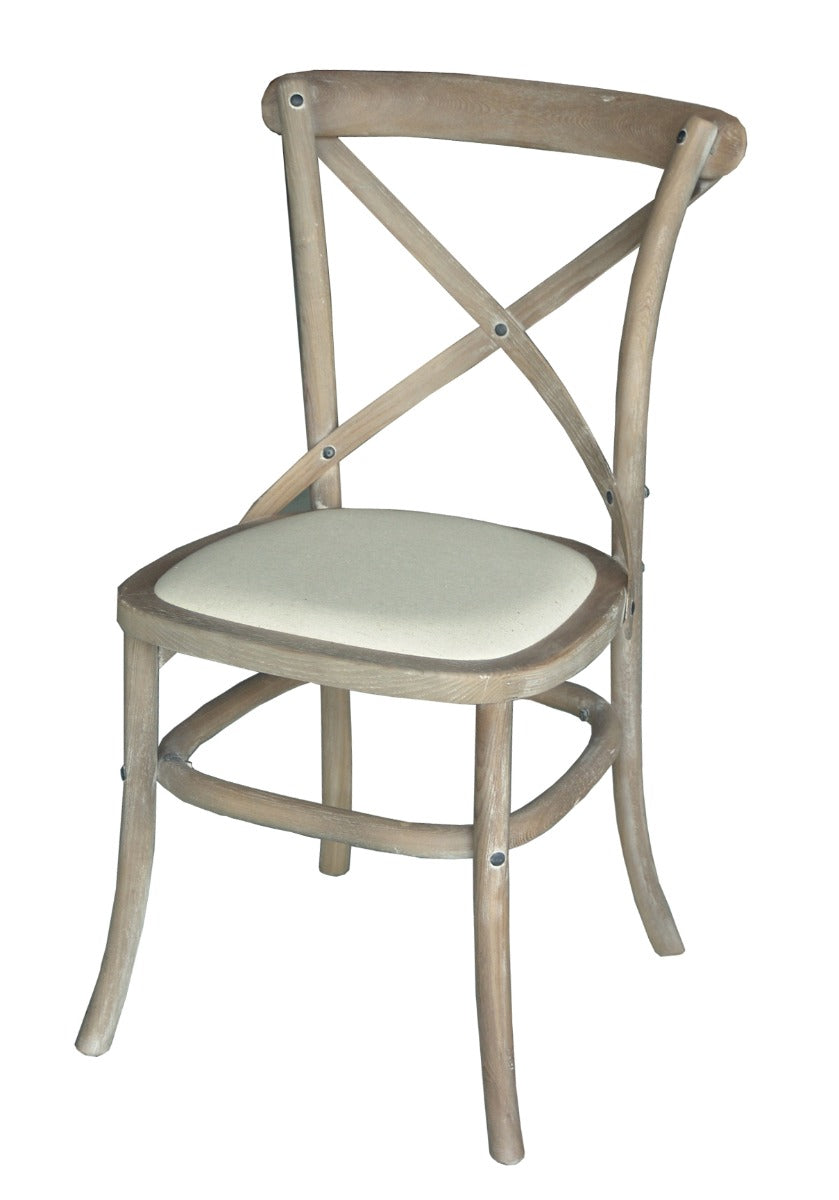 Wash White Cross Back Upholstered Seat Dinning Chair Set Of 2