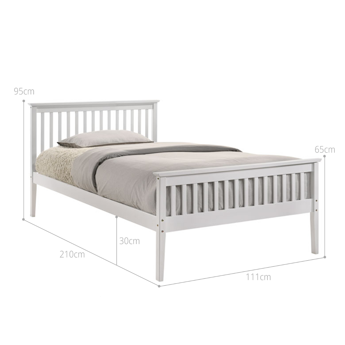 Wooden Bed Frame in White - King Single