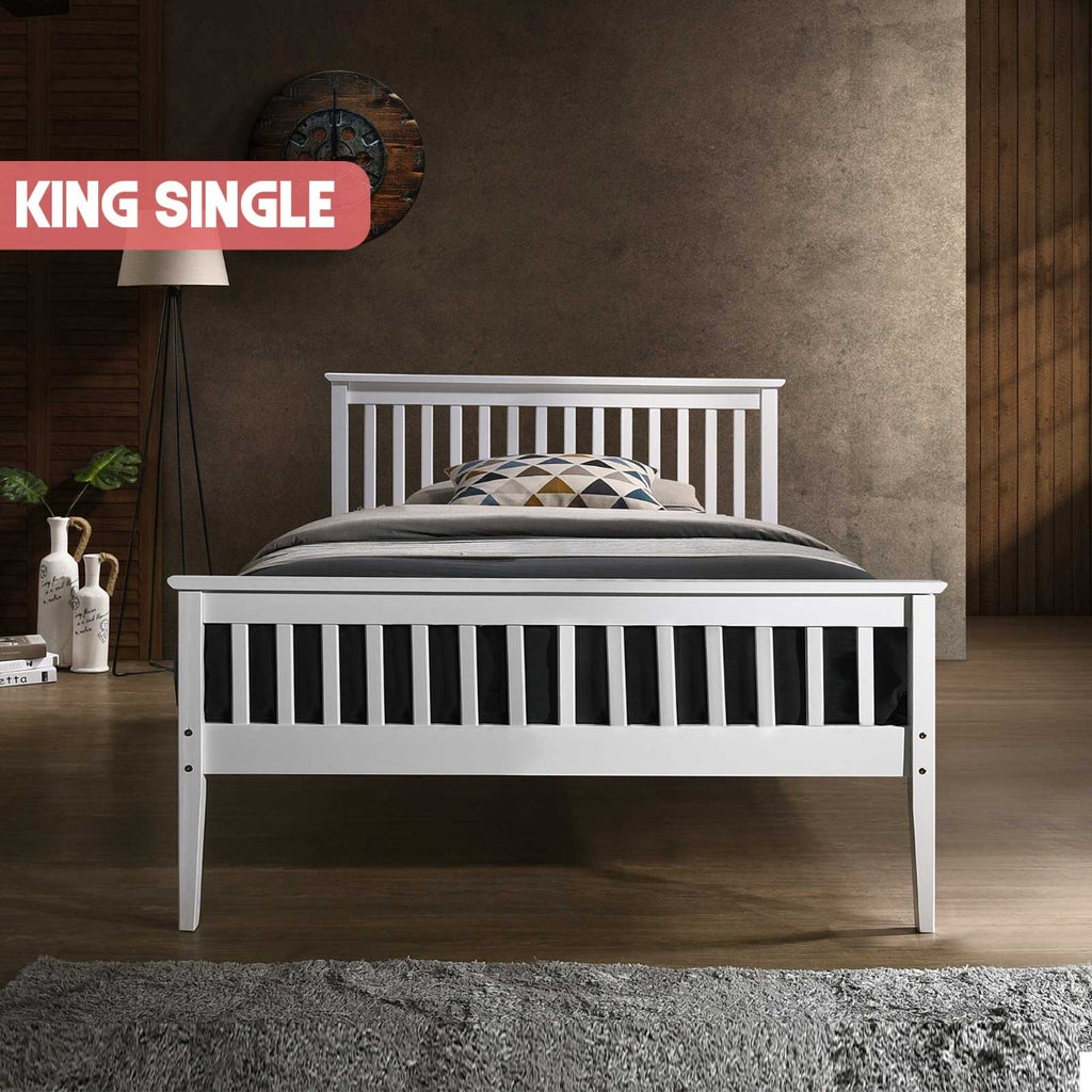 Wooden Bed Frame in White - King Single