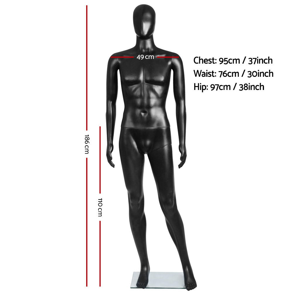 186cm Tall Full Body Male Mannequin - Black