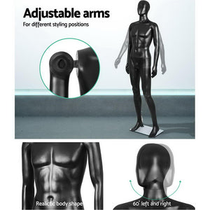 186cm Tall Full Body Male Mannequin - Black