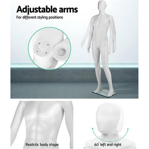 186cm Tall Full Body Male Mannequin - White