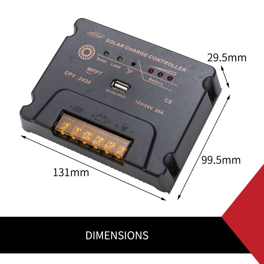 MPPT Solar Charge Controller Solar Panel Battery Regulator 12-24V 20A With USB