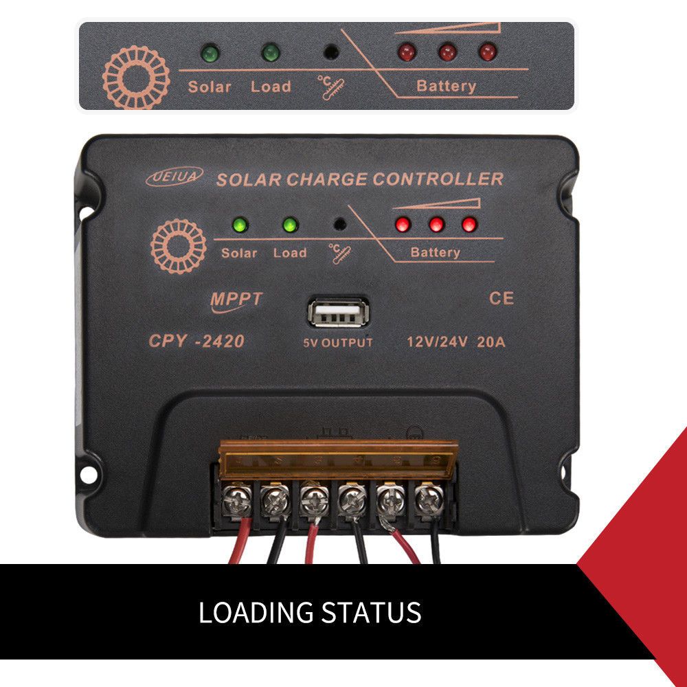 MPPT Solar Charge Controller Solar Panel Battery Regulator 12-24V 20A With USB