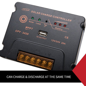 MPPT Solar Charge Controller Solar Panel Battery Regulator 12-24V 20A With USB
