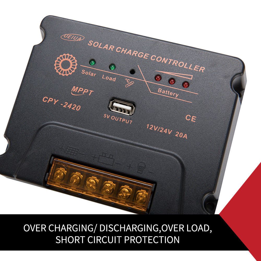 MPPT Solar Charge Controller Solar Panel Battery Regulator 12-24V 20A With USB