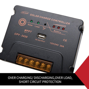 MPPT Solar Charge Controller Solar Panel Battery Regulator 12-24V 20A With USB
