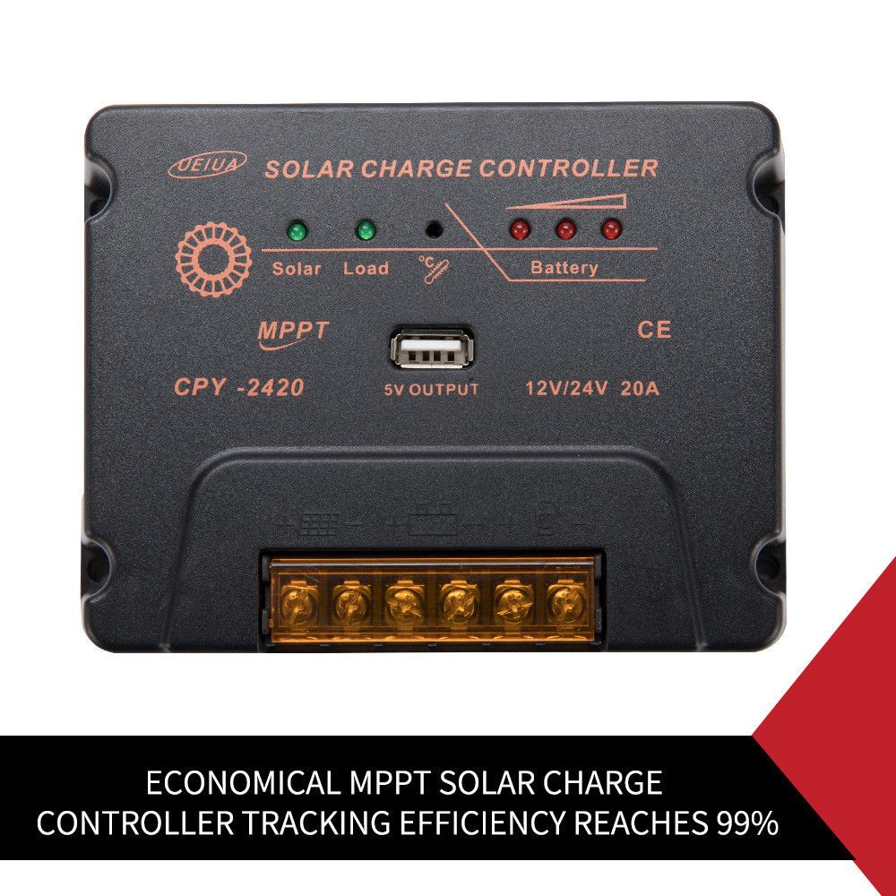 MPPT Solar Charge Controller Solar Panel Battery Regulator 12-24V 20A With USB