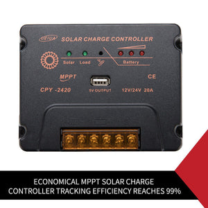 MPPT Solar Charge Controller Solar Panel Battery Regulator 12-24V 20A With USB
