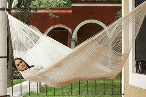 Queen Size Outdoor Cotton Hammock in Cream