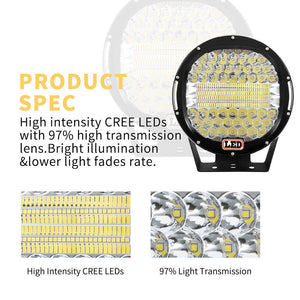 Pair 9inch CREE LED Driving Lights Spotlights Spot Flood Combo 4x4 OffRoad 9inch