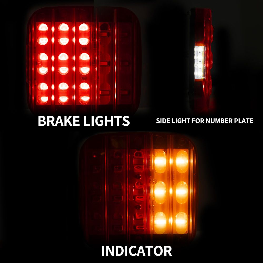 PAIR LED TAIL LIGHT With NUMBER PLATE LIGHT 28LED TRAILER TRUCK CARAVAN SQUARE 12V