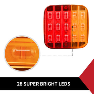 PAIR LED TAIL LIGHT With NUMBER PLATE LIGHT 28LED TRAILER TRUCK CARAVAN SQUARE 12V