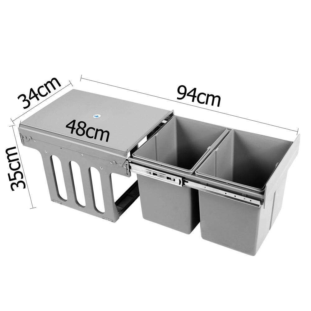 Set of 2 15L Twin Pull Out Bins - Grey