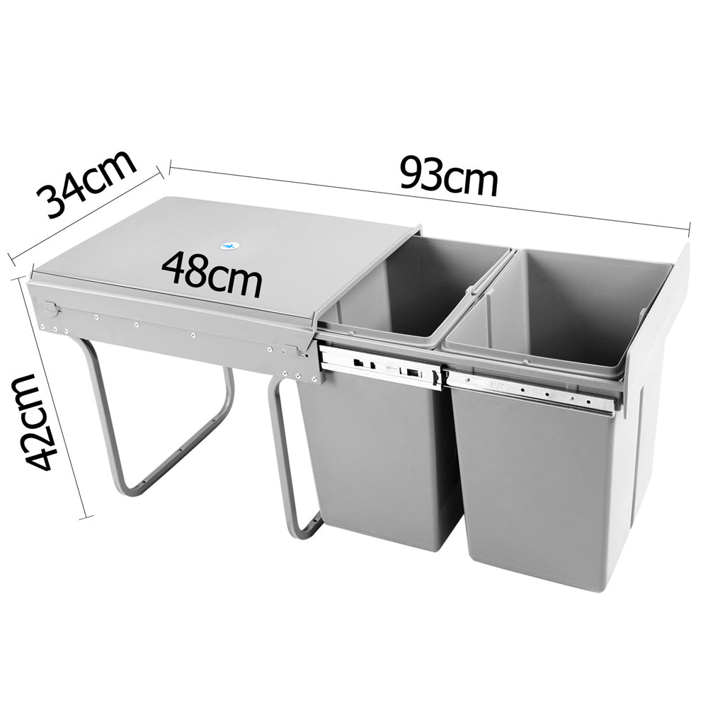 Set of 2 20L Twin Pull Out Bins - Grey