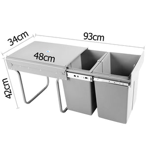 Set of 2 20L Twin Pull Out Bins - Grey