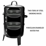 3In1 Portable Charcoal Vertical Smoker BBQ Grill Roaster Steel Steamer
