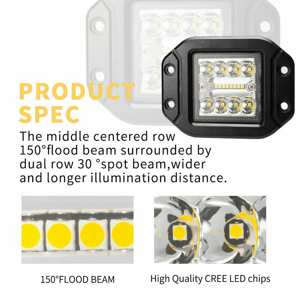 2 x 4inch CREE LED Work Light Flush Mount Spot Flood Reverse Offroad 4x4