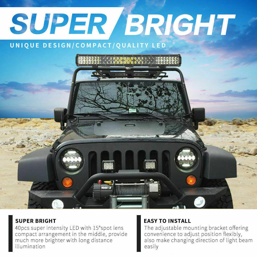 26inch Cree LED Work Driving Light Bar Spot Flood Combo Offroad Truck 4X4WD