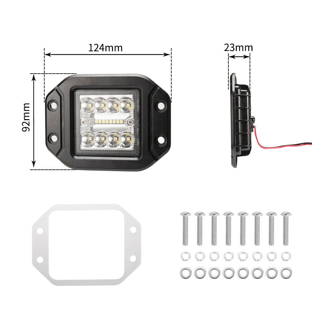 2 x 4inch CREE LED Work Light Flush Mount Spot Flood Reverse Offroad 4x4