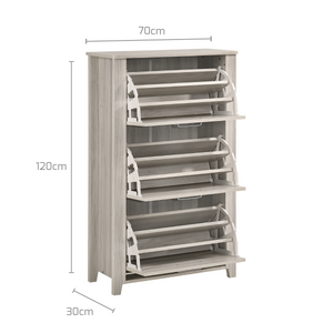 Shoe Cabinet With 3 Compartment Drawer In White Oak