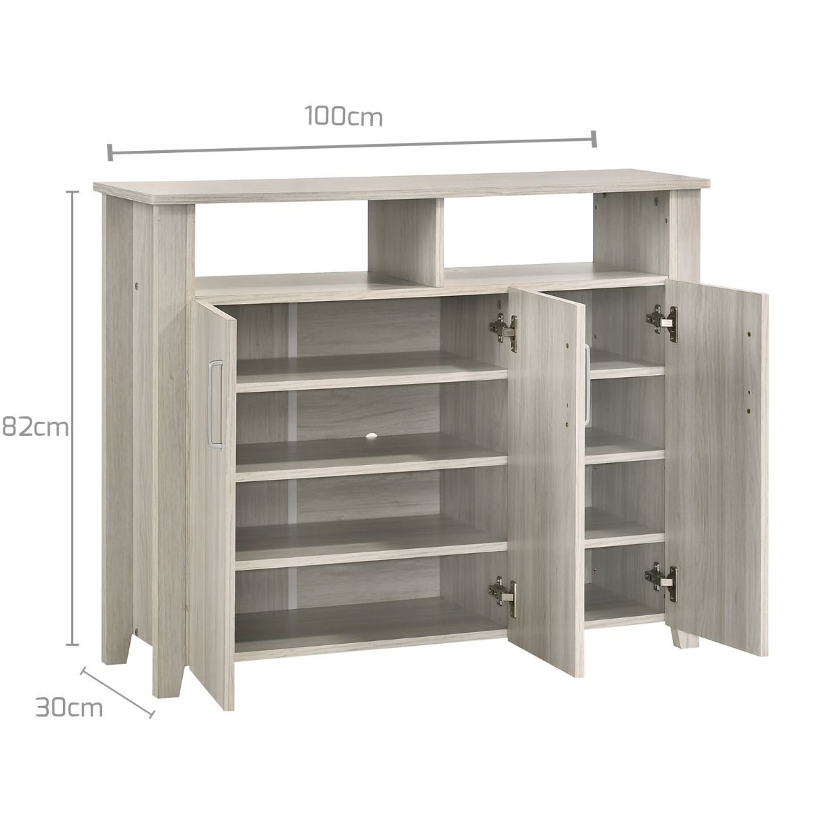 3 Door Large Shoe Cabinet With Shelf In White Oak