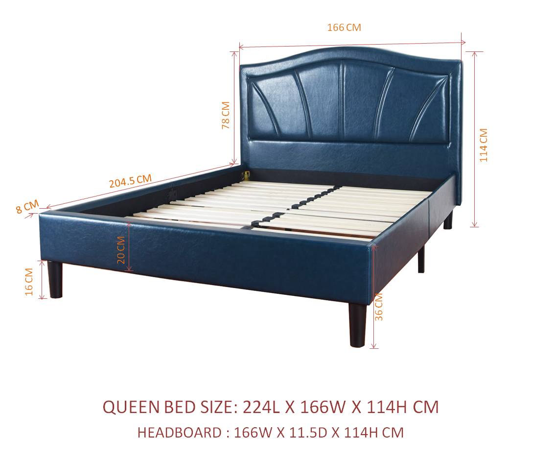 Camberwell Queen Bed Blue PU Leather Upholstered