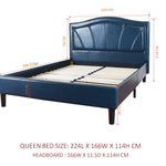 Camberwell Queen Bed Blue PU Leather Upholstered