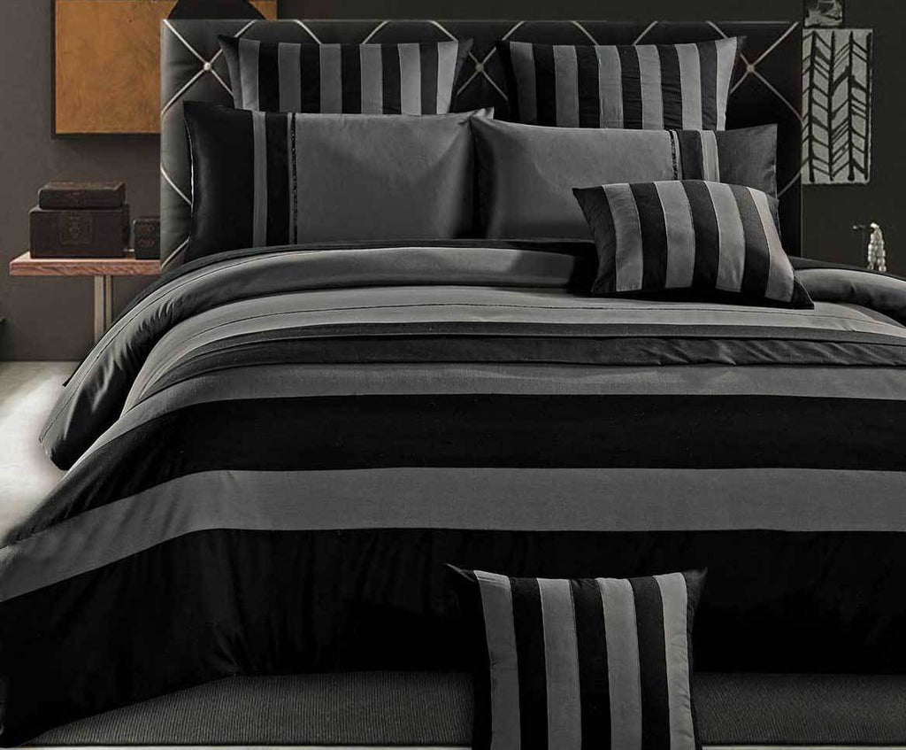 Super King Size Grey Black Sriped Quilt Cover Set(3PCS)