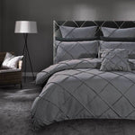 Super King Size Grey Diamond Pintuck Quilt Cover Set(3PCS)