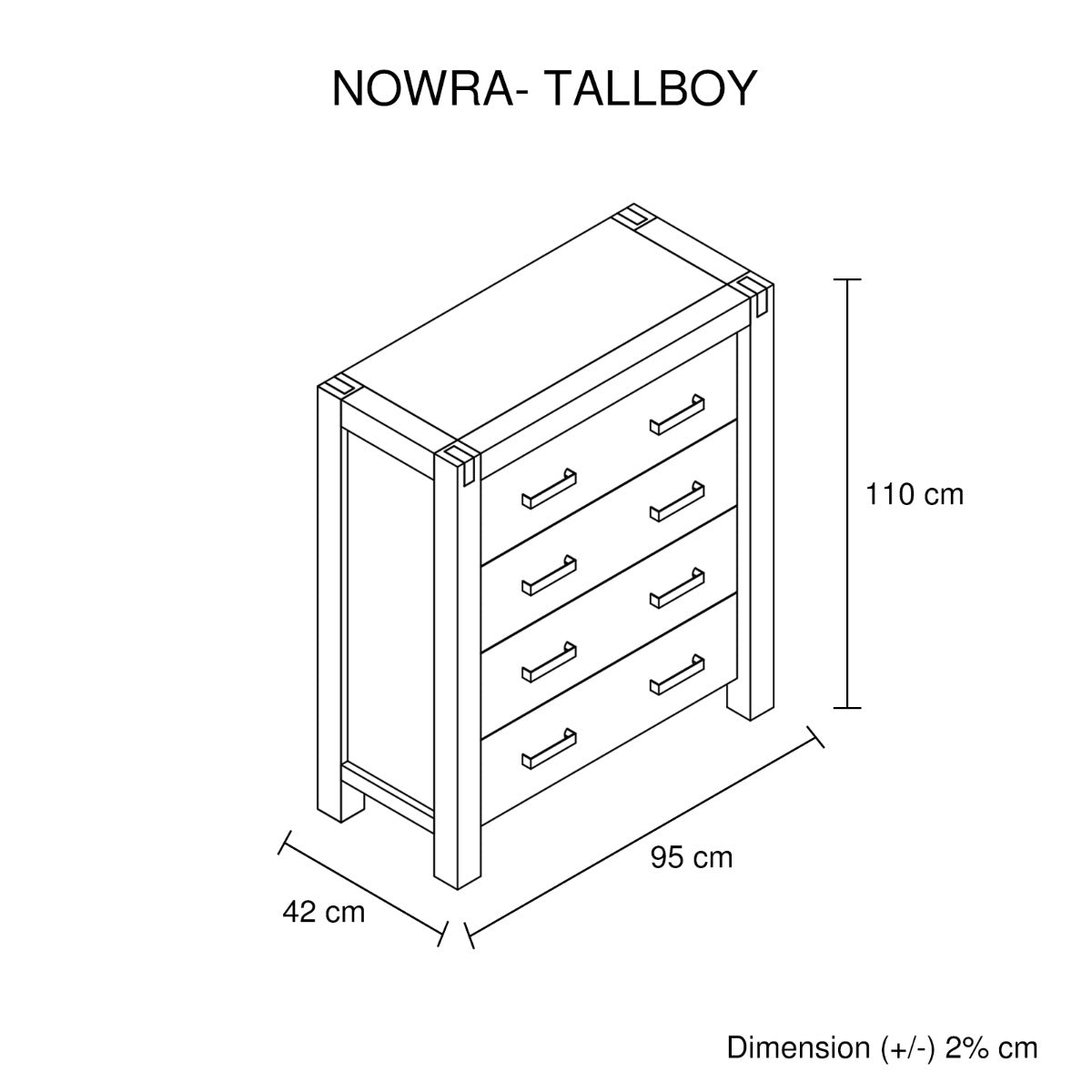 Nowra 4 Drawer Tallboy