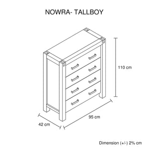 Nowra 4 Drawer Tallboy