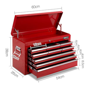 Giantz 9 Drawer Mechanic Tool Box Storage - Red