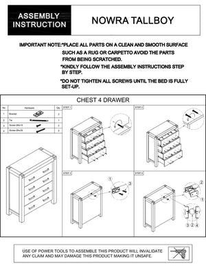 Nowra 4 Drawer Tallboy