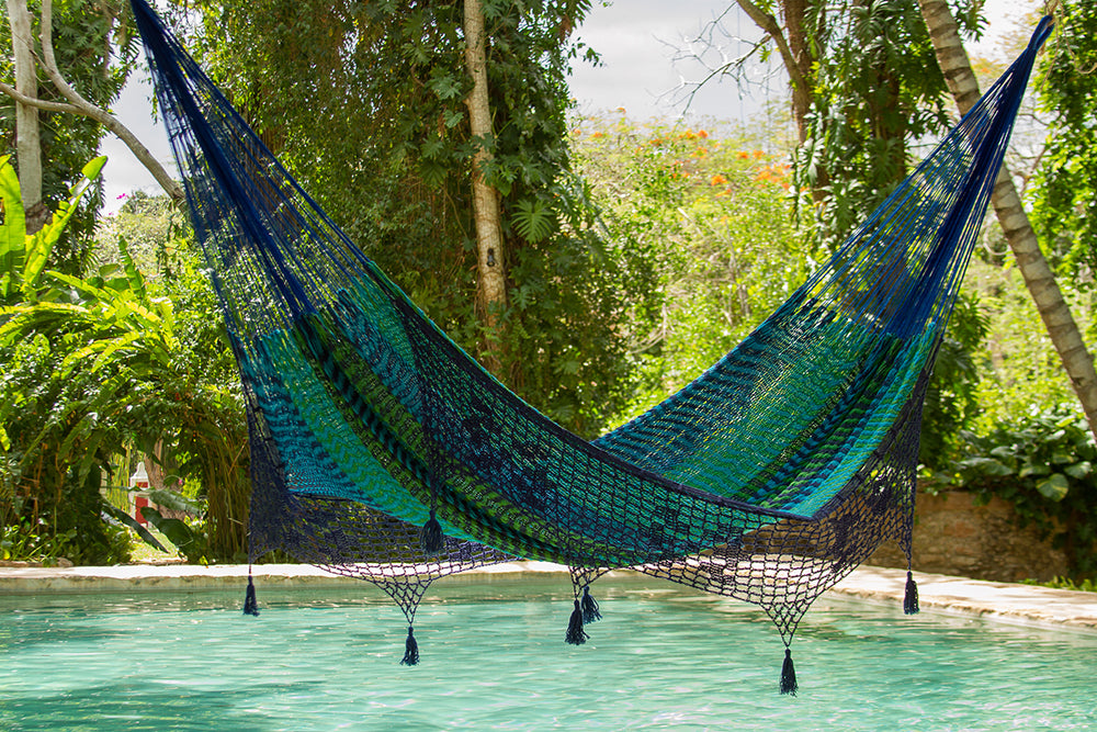 Deluxe Outdoor Cotton Mexican Hammock  in Caribe  Colour