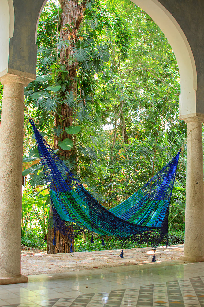 Deluxe Outdoor Cotton Mexican Hammock  in Caribe  Colour