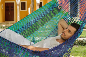 Deluxe Outdoor Cotton Mexican Hammock  in Caribe  Colour