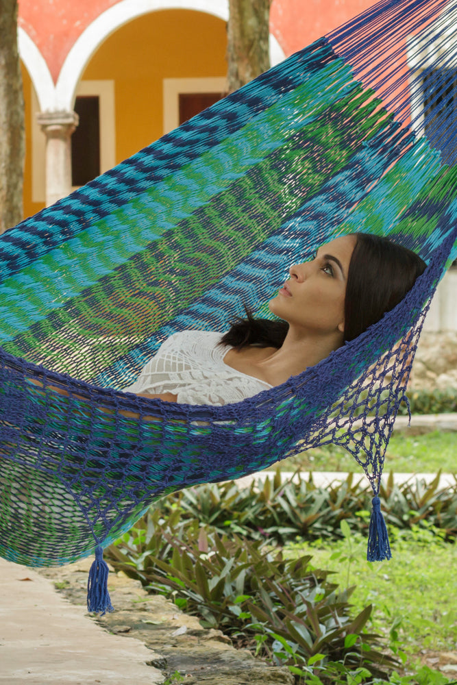 Deluxe Outdoor Cotton Mexican Hammock  in Caribe  Colour