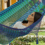 Deluxe Outdoor Cotton Mexican Hammock  in Caribe  Colour