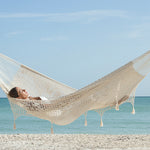 Deluxe Outdoor Cotton Mexican Hammock  in Cream Colour King Size