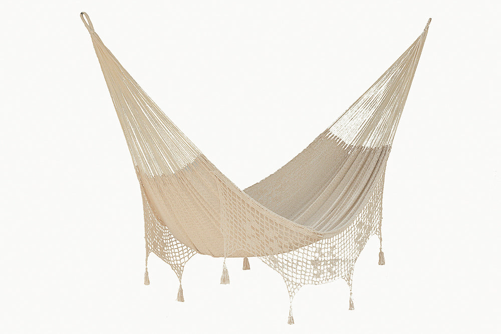 Deluxe Outdoor Cotton Mexican Hammock  in Cream Colour King Size