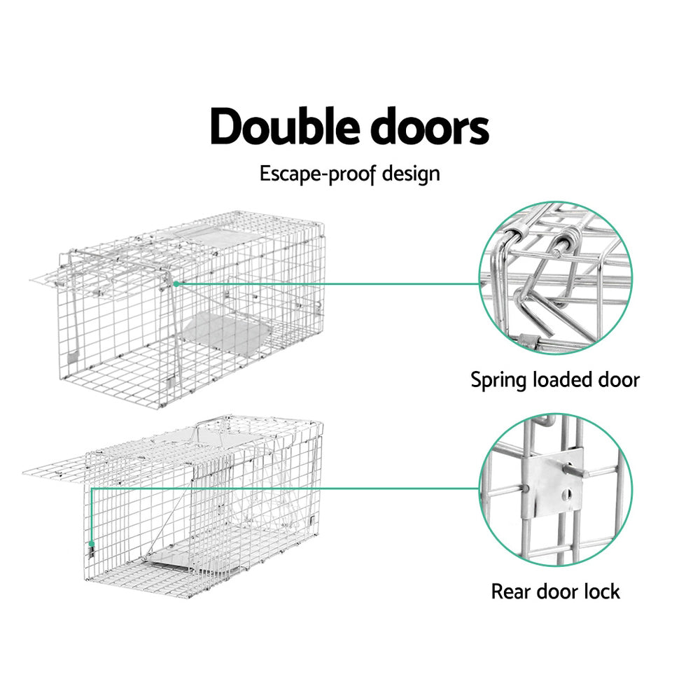 Set of 2 Humane Animal Trap Cage 66 x 23 x 25cm  - Silver