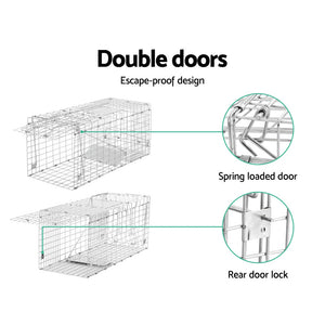 Set of 2 Humane Animal Trap Cage 66 x 23 x 25cm  - Silver