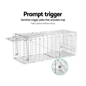 Set of 2 Humane Animal Trap Cage 66 x 23 x 25cm  - Silver