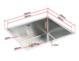 490x440mm Handmade Stainless Steel Undermount / Topmount Kitchen Laundry Sink with Waste