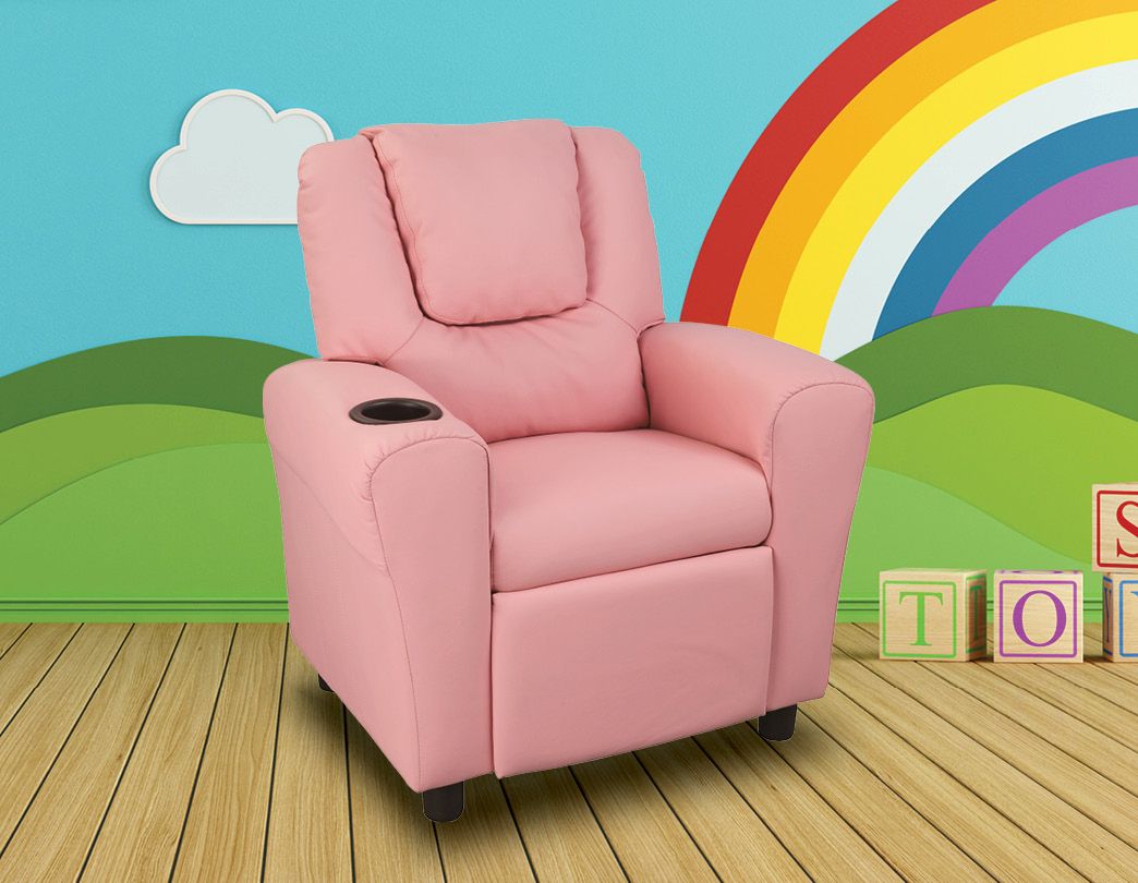 PU Leather Kids Recliner with Drink Holder