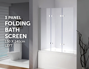 3 Fold Chrome Folding Bath Shower Screen Door Panel 1300mm x 1400mm