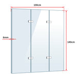 3 Fold Chrome Folding Bath Shower Screen Door Panel 1300mm x 1400mm